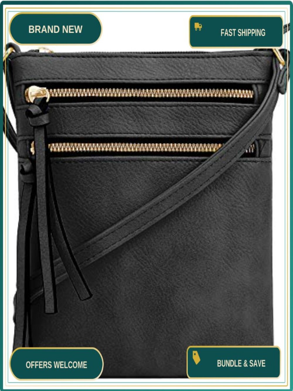 PU Leather Crossbody Purse Multi Pocket Zipper Shoulder Bag Adjustable Strap